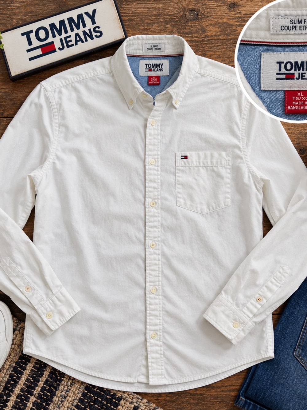 Tommy Jeans Men’s XL White Heavy Cotton Button Down | Workwear Preppy Classic